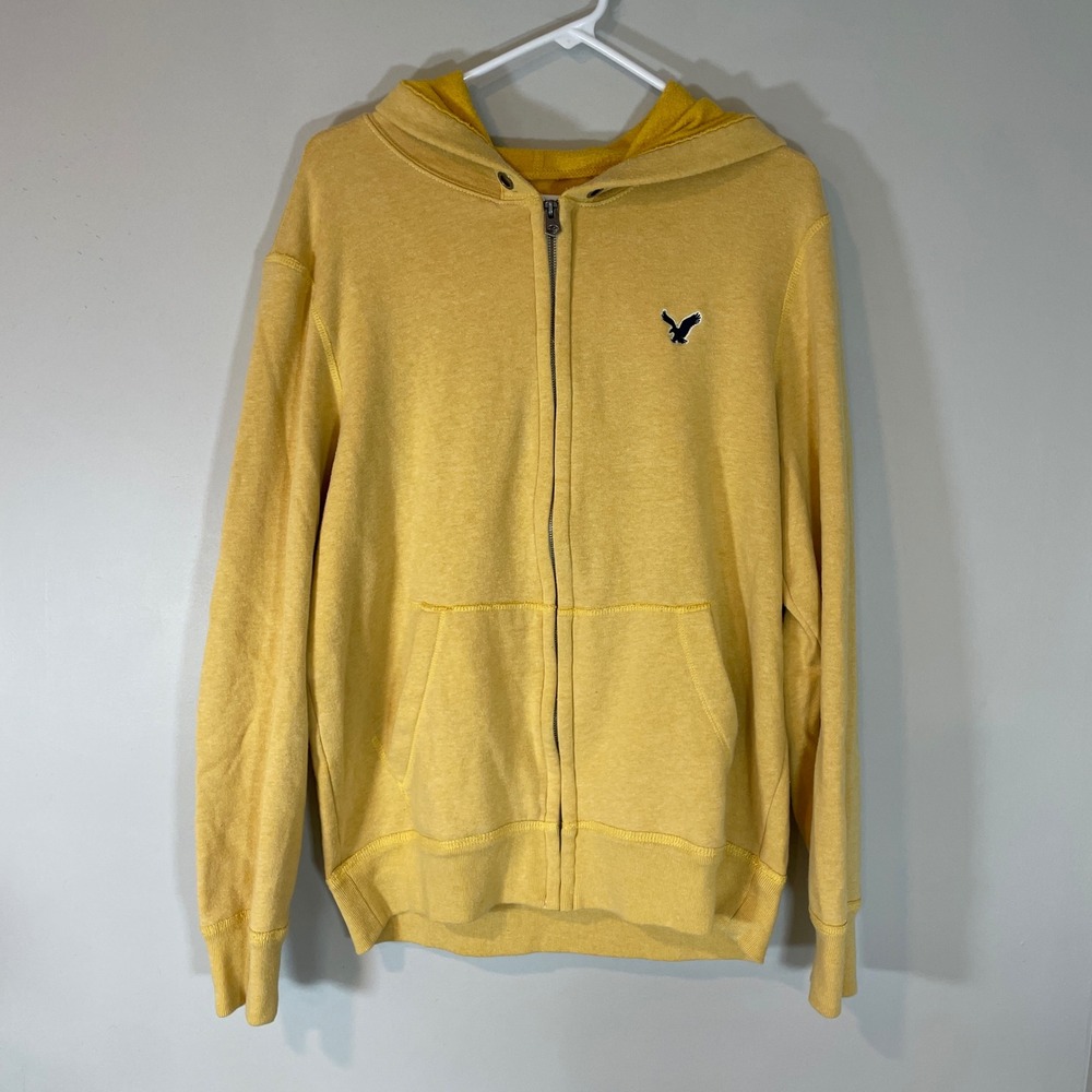 American Eagle Mens Yellow Full Zip Hoodie Vintage Fit Large Sweatshirt Y2K